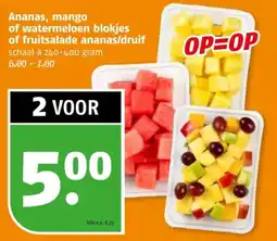 Poiesz Ananas, mango of watermeloen blokjes of fruitsalade ananas/druif aanbieding