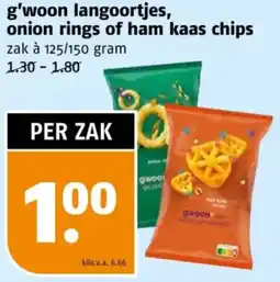Poiesz g'woon langoortjes, onion rings of ham kaas chips aanbieding