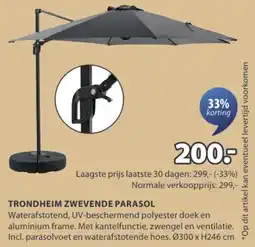Jysk Trondheim zwevende parasol aanbieding