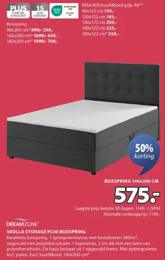 Jysk Dreamzone skolla storage PC40boxspring aanbieding