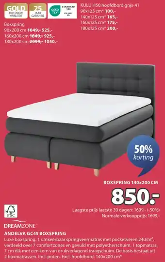 Jysk FSC Dreamzone andelva GC45 boxspring aanbieding