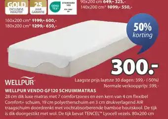 Jysk Wellpur vendo GF120 schuimmatras aanbieding