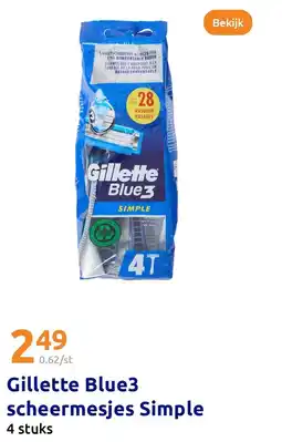 Action Gillette Blue3 scheermesjes Simple aanbieding