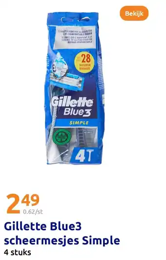 Action Gillette Blue3 scheermesjes Simple aanbieding