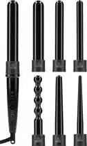 Bol.com Fineza 6 in 1 Krultang Set met Opzetstukken – Keramisch – 13 tot 32 mm – Zwart aanbieding