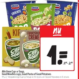 Jumbo Alle Unox Cup-a-Soup, Good Noodles cups, Good Pasta of Good Potatoes aanbieding