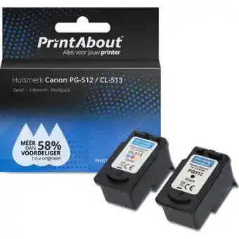 Bol.com PrintAbout - Inktcartridge / Alternatief voor de Canon PG-512 / Zwart + 3 Kleuren aanbieding