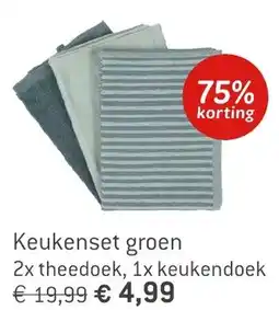 Dekamarkt Keukenset groen 2x theedoek, 1x keukendoek aanbieding