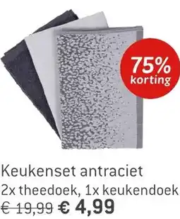 Dekamarkt Keukenset antraciet 2x theedoek, 1x keukendoek aanbieding