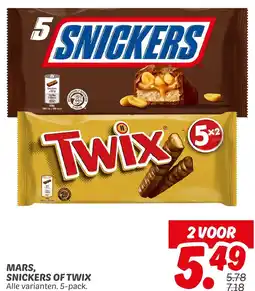 Dekamarkt Mars, snickers of twix aanbieding