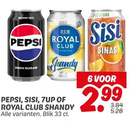 Dekamarkt Pepsi, sisi, 7up of royal club shandy aanbieding