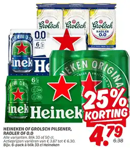 Dekamarkt Heineken of grolsch pilsener, radler of 0.0 aanbieding