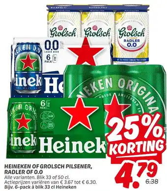 Dekamarkt Heineken of grolsch pilsener, radler of 0.0 aanbieding