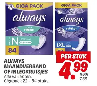 Dekamarkt Always maandverband of inlegkruisjes aanbieding