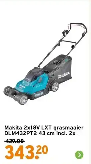 GAMMA Makita 2x18V LXT grasmaaier DLM432PT2 aanbieding