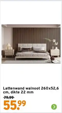GAMMA Lattenwand walnoot 260x52,6 cm, dikte 22 mm aanbieding