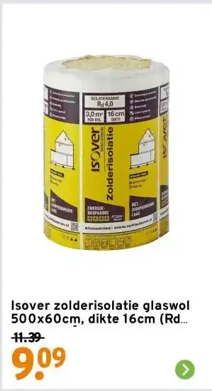 GAMMA Isover zolderisolatie glaswol 500x60cm, dikte 16cm (Rd 4.0) 3,0m² aanbieding