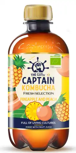 De Online Drogist The GUTsy Captain Kombucha Pineapple and Peach 400ML aanbieding