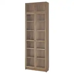 IKEA Billy / oxberg Boekenkast glazen deuren/ex kast, eikenpatroon/helder glas, 80x30x237 cm aanbieding