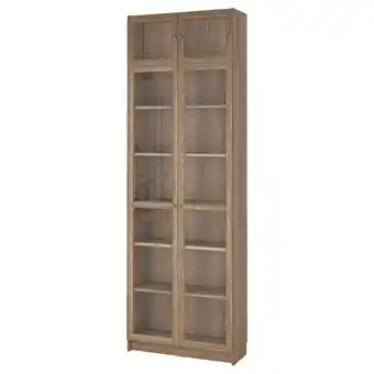 IKEA Billy / oxberg Boekenkast glazen deuren/ex kast, eikenpatroon/helder glas, 80x30x237 cm aanbieding
