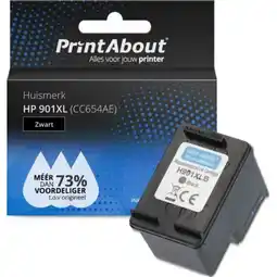 Bol.com PrintAbout huismerk Inktcartridge 901XL (CC654AE) Zwart Hoge capaciteit geschikt voor HP aanbieding