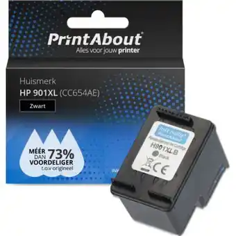 Bol.com PrintAbout huismerk Inktcartridge 901XL (CC654AE) Zwart Hoge capaciteit geschikt voor HP aanbieding
