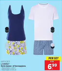 Lidl Esmara livergy korte dames of herenpyjama aanbieding