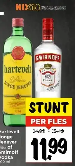 Vomar Voordeelmarkt Hartevelt Jonge Jenever 1 liter of Smirnoff Vodka 700 ml aanbieding