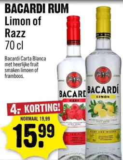 Dirck 3 Bacardi rum limon of razz aanbieding