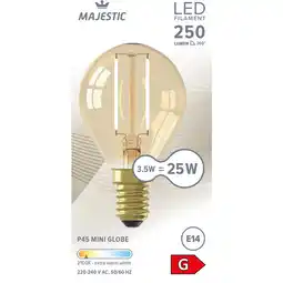 Albert Heijn Majestic Led fil kogel goud E14 25W aanbieding