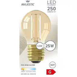 Albert Heijn Majestic Led fil kogel goud E27 25W aanbieding