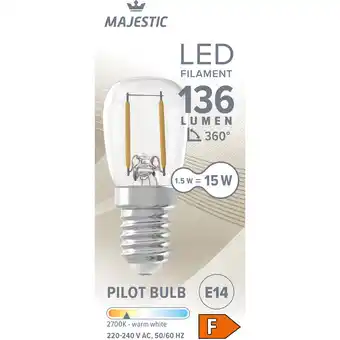 Albert Heijn Majestic Led fil schakel helder E14 15W aanbieding