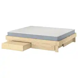 IKEA Glamberget Bedframe met opbergruimte en matras, grenen/vesteröy stevig, 140x200 cm aanbieding