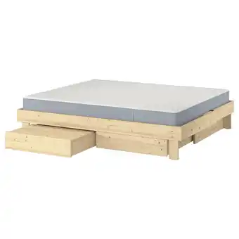 IKEA Glamberget Bedframe met opbergruimte en matras, grenen/vesteröy stevig, 140x200 cm aanbieding