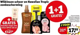 Kruidvat Wilkinson scheer en Hawaiian Tropic zonbescherming aanbieding
