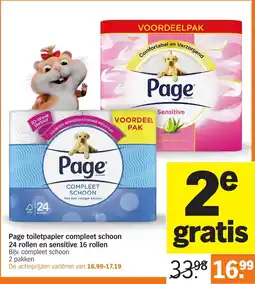 Albert Heijn Page toiletpapier compleet schoon 24 rollen en sensitive 16 rollen aanbieding