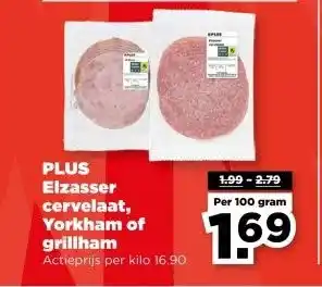 PLUS PLUS Elzasser cervelaat, Yorkham of grillham aanbieding