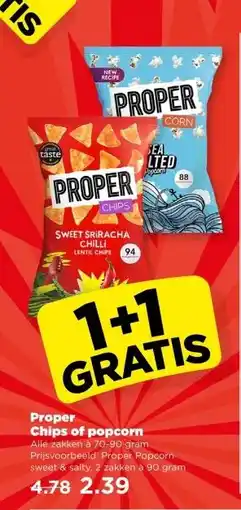 PLUS Proper Chips of popcorn aanbieding
