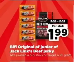 PLUS Bifi Original of junior of Jack Link's Beef jerky aanbieding