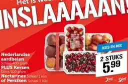Coop Nederlandse aardbeien, PLUS Kersen, Nectarines of Perziken aanbieding