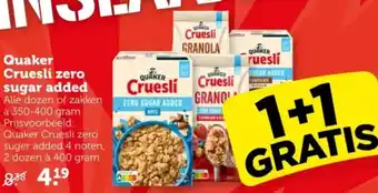 Coop Quaker Cruesli zero sugar added aanbieding