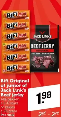 Coop Bifi Original of junior of Jack Link's Beef jerky aanbieding