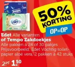 Coop Edet of Tempo Zakdoekjes aanbieding