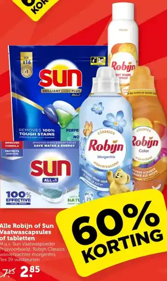 Coop Alle Robijn of Sun Vaatwascapsules of tabletten aanbieding