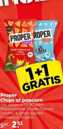 Coop Proper Chips of popcorn aanbieding