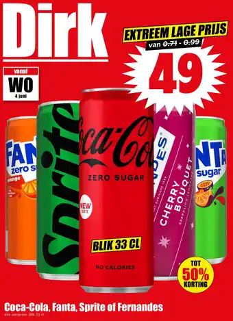 Dirk Coca Cola, Fanta, Sprite of Fernandes aanbieding
