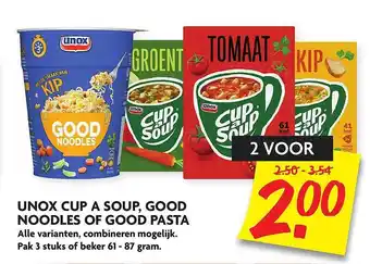 Dekamarkt Unox Cup A Soup, Good Noodles Of Good Pasta 61-87 gram aanbieding