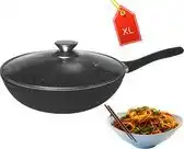 Bol.com Wokpan 28cm Inductie Gietijzer Deksel Anti Plak Koekenpan Marmer aanbieding