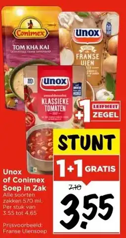 Vomar Voordeelmarkt Unox of Conimex Soep in Zak aanbieding