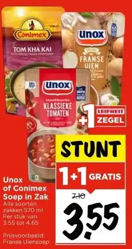 Vomar Voordeelmarkt Unox of Conimex Soep in Zak aanbieding